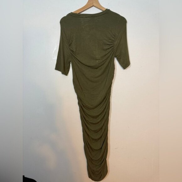 GAP Olive Green Ruched Midi T-Shirt Dress – Size S - Picture 3 of 5